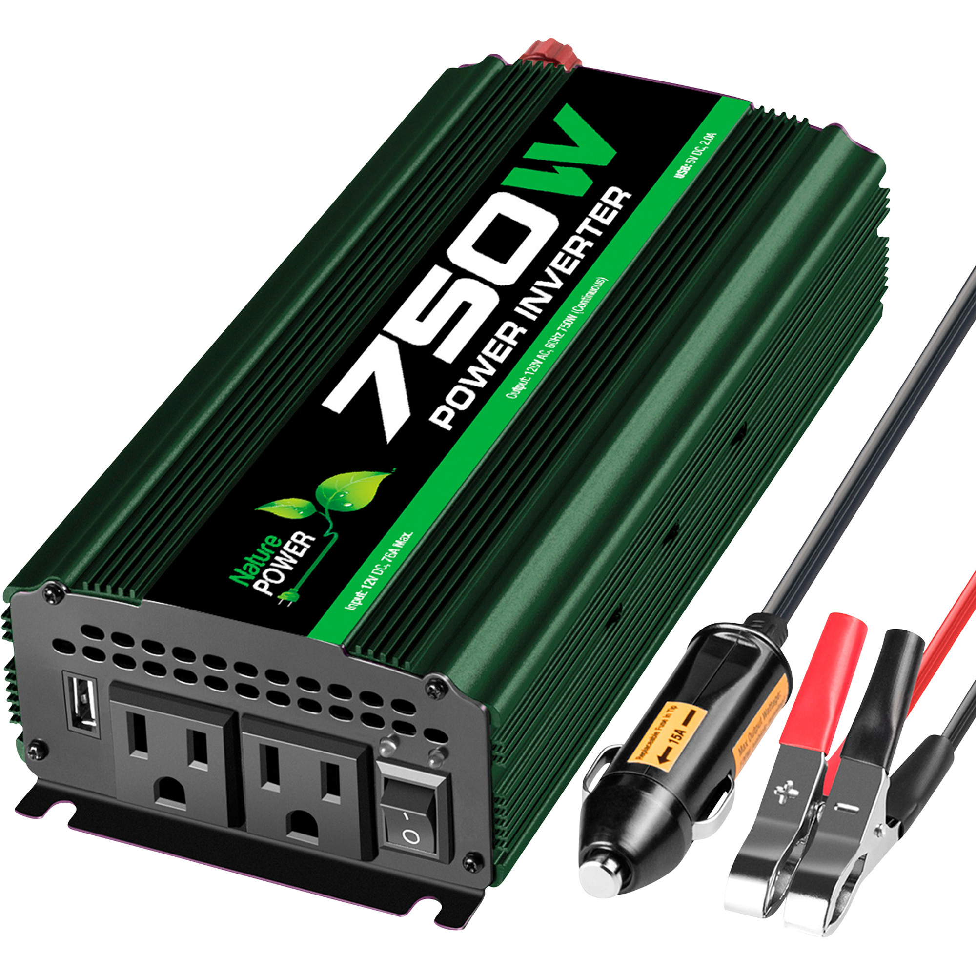 Nature Power Modified Sine Wave Power Inverter   - 750 Continuous Watts, 2 Outlets/2 USB Ports, Model# 37750